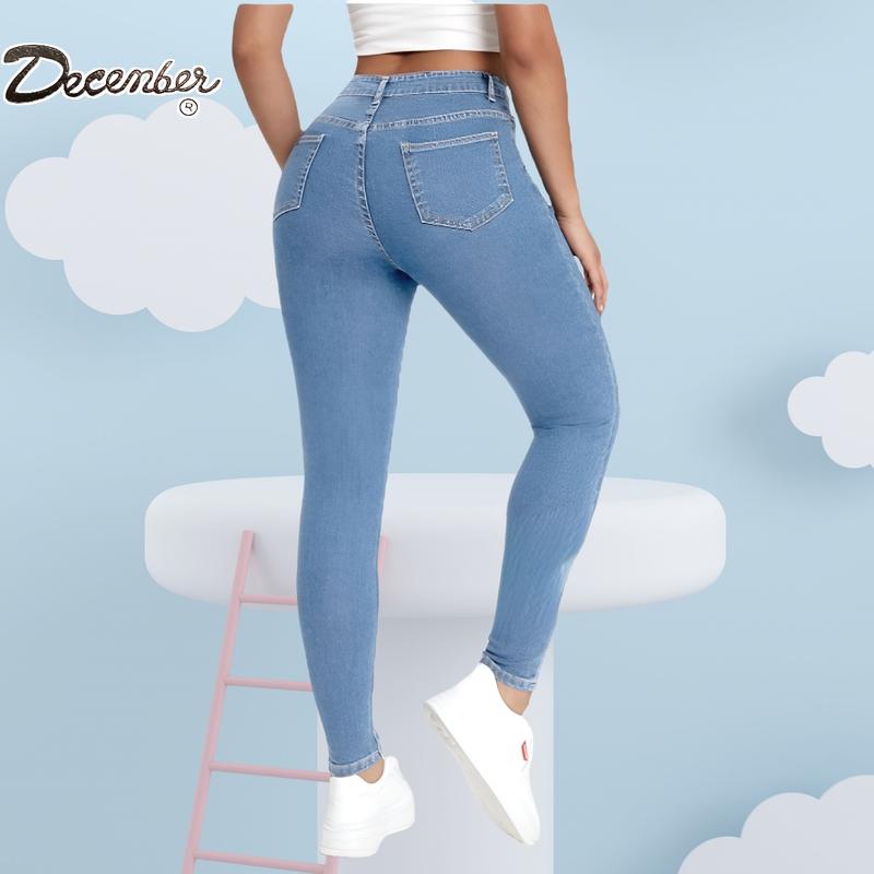 December Jeans Good Quality Casual Stretchable Highwaist Korean Skinny Jeans with Belt Holder for Women Fashion Womenswear Bottom Basic Denim Fabric Pants Fabric Pants