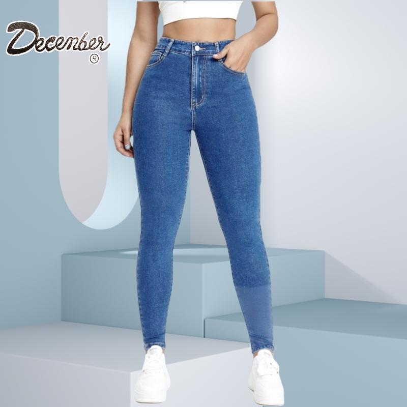 December Jeans High Waist Stretchable Slim Fit Jeans Tight Hip Slim-fit pants Fashion Womenswear Basic Comfort Bottom Button Casual Comfortable