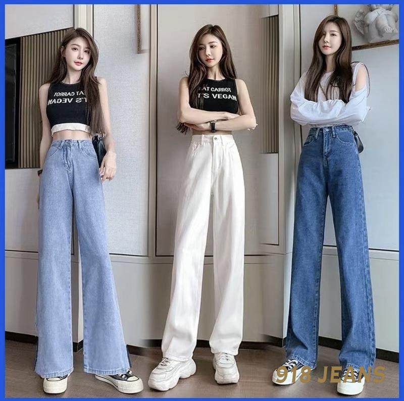 WIDE LEG DENIM PANTS HIGH WAIST STRAIGHT FOR WOMEN Jeans Womenswear Bottom Fit Lingerie Trouser