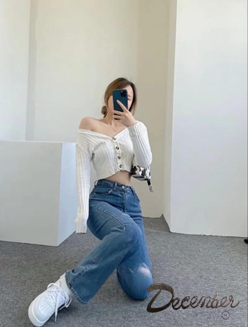 Knee cut quality boyfriend pants high waist hole straight tube tight women's jeans Bottoms Basic PANTS Denim Button Comfort Womenswear