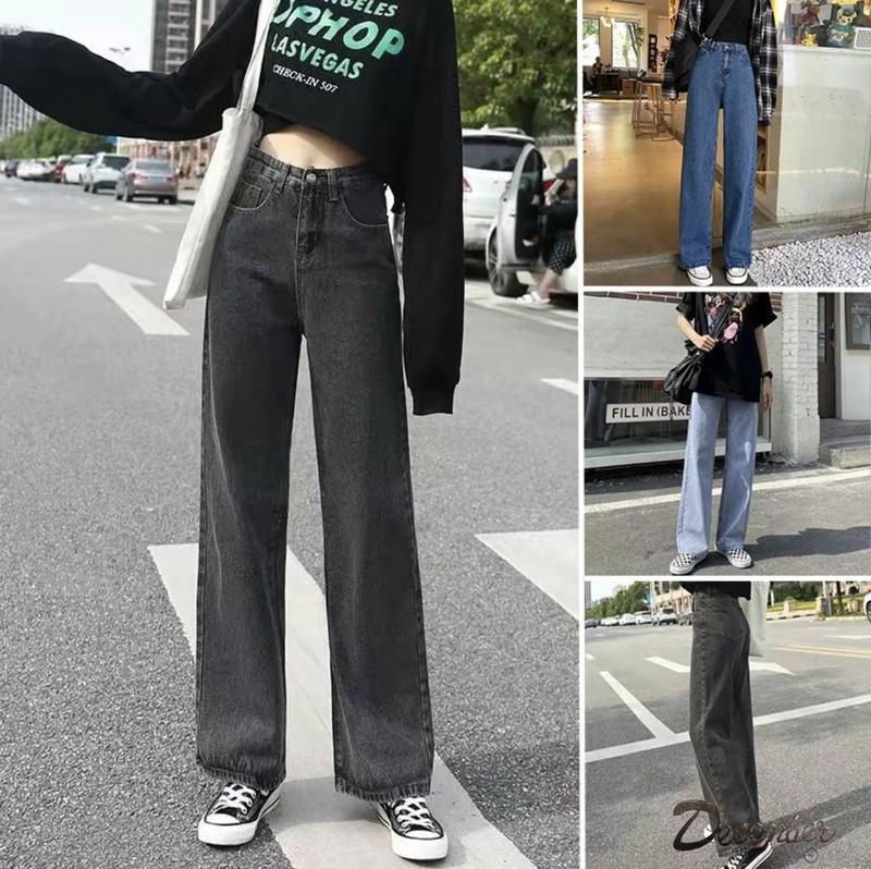 DCE : Wide Leg Pants Maong Denim Mom's Jeans Highwaist Baggy Boyfriend Everyday Outfit Dancer Style for Women Cotton Casual Bottom Womenswear : Waist Size 25" to 36"