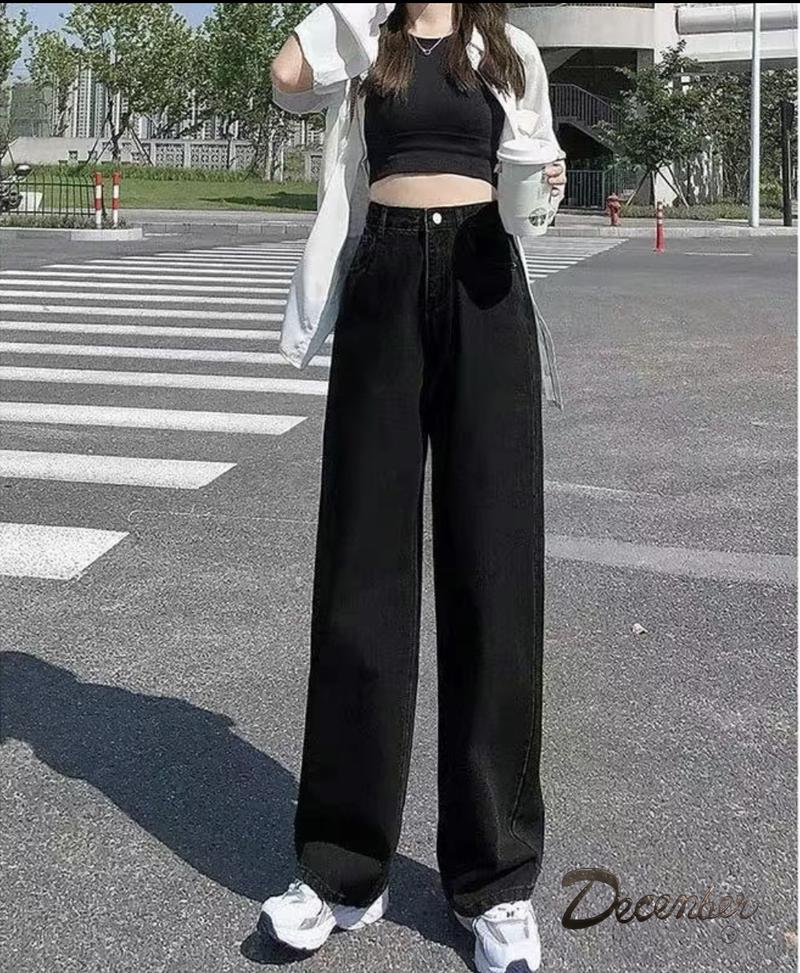 DCE : Wide Leg Pants Maong Denim Mom's Jeans Highwaist Baggy Boyfriend Everyday Outfit Dancer Style for Women Cotton Casual Bottom Womenswear : Waist Size 25" to 36"