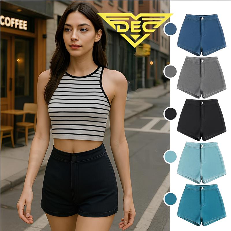 December Fashionable Stretchable Korean Casual High Waist for Women Shorts Womenswear Asian Plain Street Maong Jeans Short : Waist Size 25" to 32"