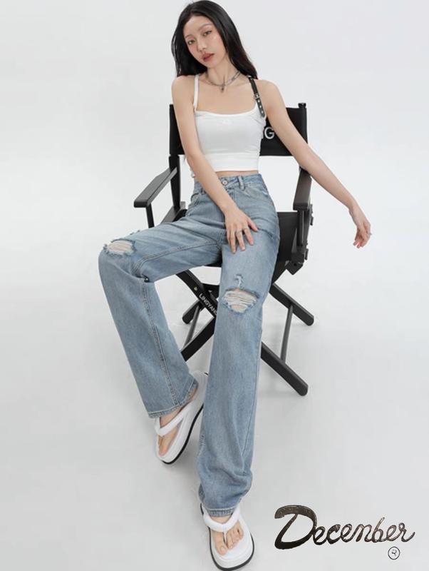 Highwaist Knee Cut Ripped Jeans New Trendy Fashion for Women - Comfortable and Stylish - Fit, Denim