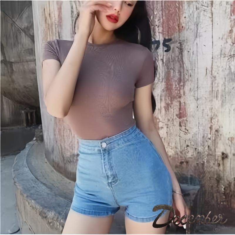 December Fashionable Stretchable Korean Casual High Waist for Women Shorts Womenswear Asian Plain Street Maong Jeans Short : Waist Size 25" to 32"