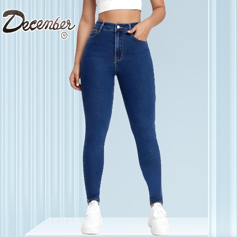December Jeans High Waist Stretchable Slim Fit Jeans Tight Hip Slim-fit pants Fashion Womenswear Basic Comfort Bottom Button Casual Comfortable