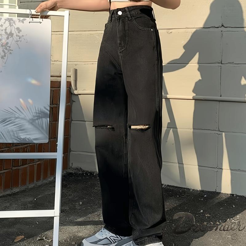 Highwaist Knee Cut Ripped Jeans New Trendy Fashion for Women - Comfortable and Stylish - Fit, Denim