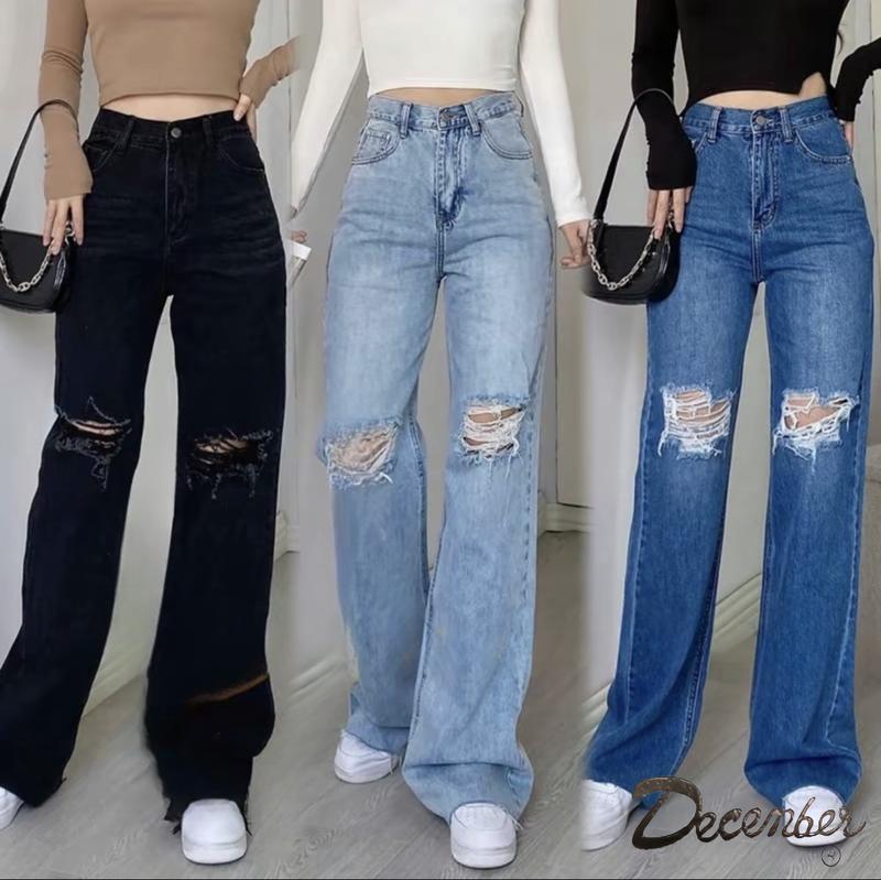 Highwaist Knee Cut Ripped Jeans New Trendy Fashion for Women - Comfortable and Stylish - Fit, Denim