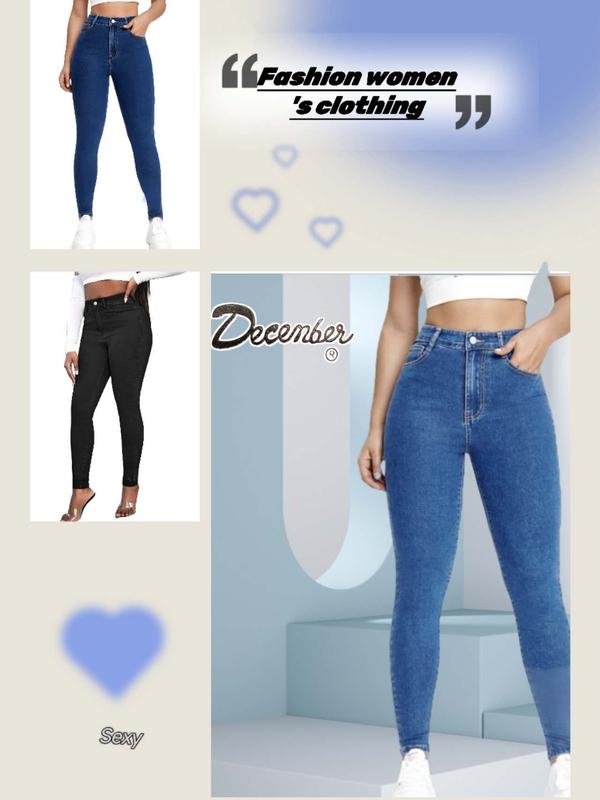 December Jeans High Waist Stretchable Slim Fit Jeans Tight Hip Slim-fit pants Fashion Womenswear Basic Comfort Bottom Button Casual Comfortable