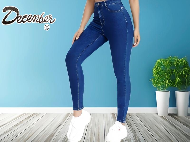 December Jeans High Waist Stretchable Slim Fit Jeans Tight Hip Slim-fit pants Fashion Womenswear Basic Comfort Bottom Button Casual Comfortable