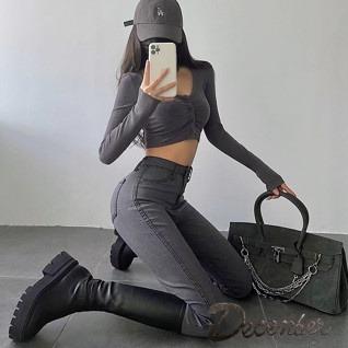 December Jeans High Waist Stretchable Slim Fit Jeans Tight Hip Slim-fit pants Fashion Womenswear Basic Comfort Bottom Button Casual Comfortable