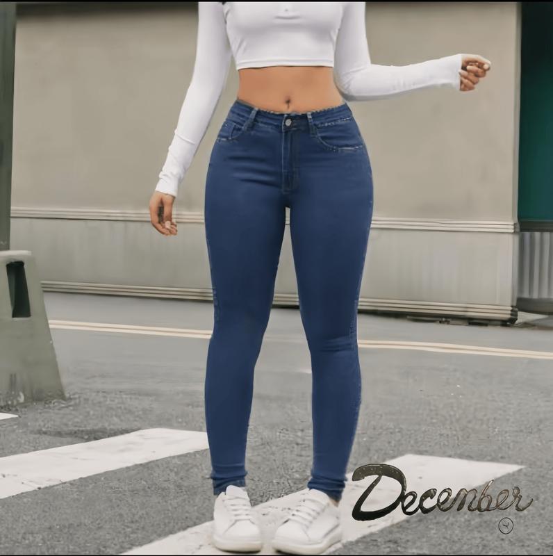 December Jeans Good Quality Casual Stretchable Highwaist Korean Skinny Jeans with Belt Holder for Women Fashion Womenswear Bottom Basic Denim Fabric Pants Fabric Pants