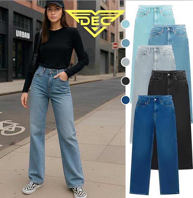 WIDE LEG DENIM PANTS HIGH WAIST STRAIGHT FOR WOMEN Jeans Womenswear Bottom Fit Lingerie Trouser