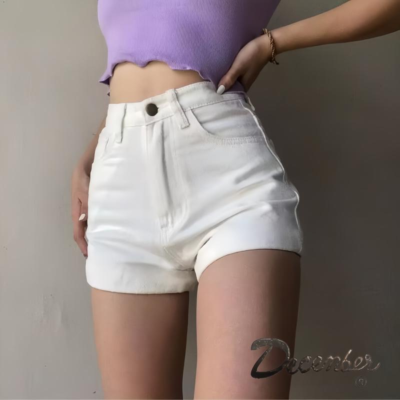 December Fashionable Stretchable Korean Casual High Waist for Women Shorts Womenswear Asian Plain Street Maong Jeans Short : Waist Size 25" to 32"
